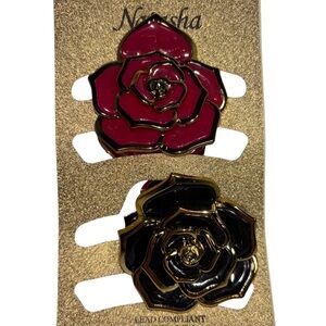Natasha Hair Clips Gothic Red and Black Roses with Gold Trimming 2.5”x2.5”